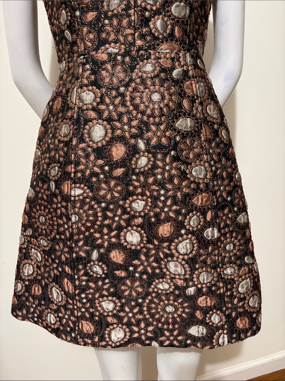 Alice + Olivia Pacey Embellished Lantern Dress Black Metallic Size 4 - Picture 6 of 14